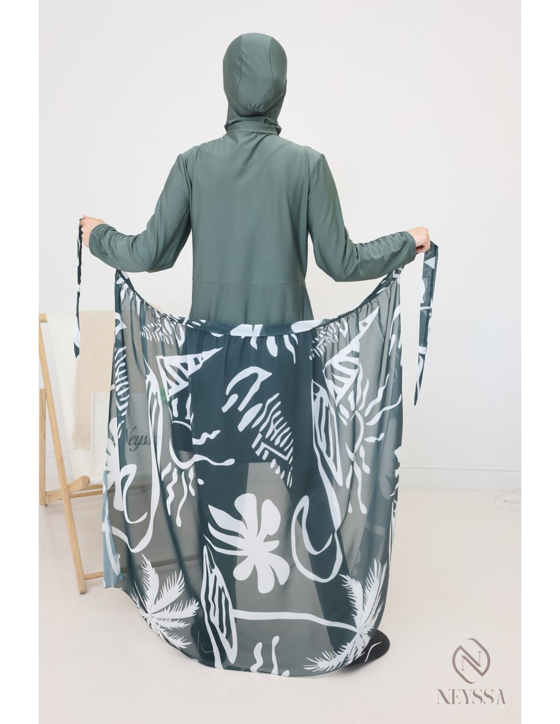 Burkini zip avec paréo DOHA Kaki - Image 11