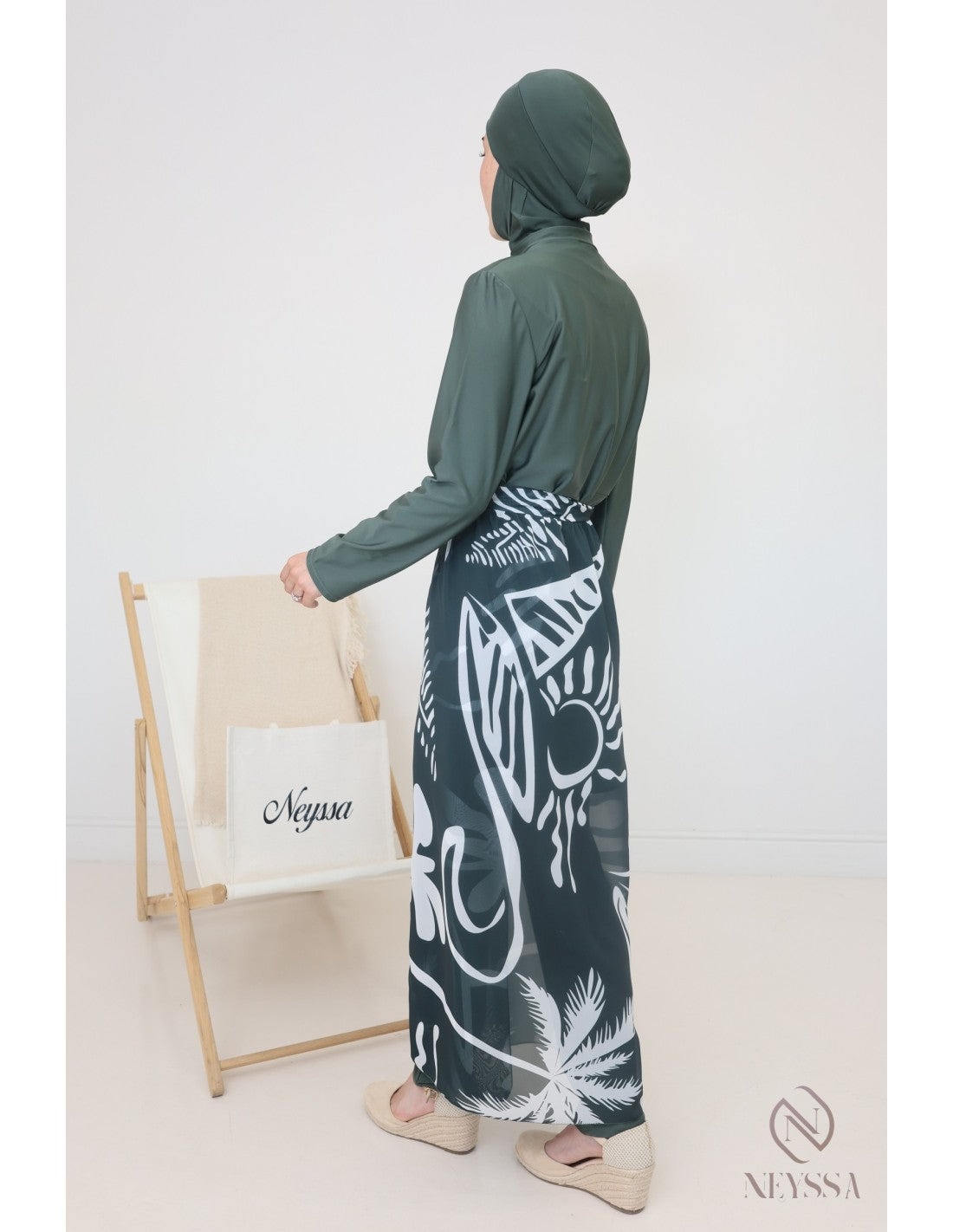 Burkini zip avec paréo DOHA Kaki - Image 5