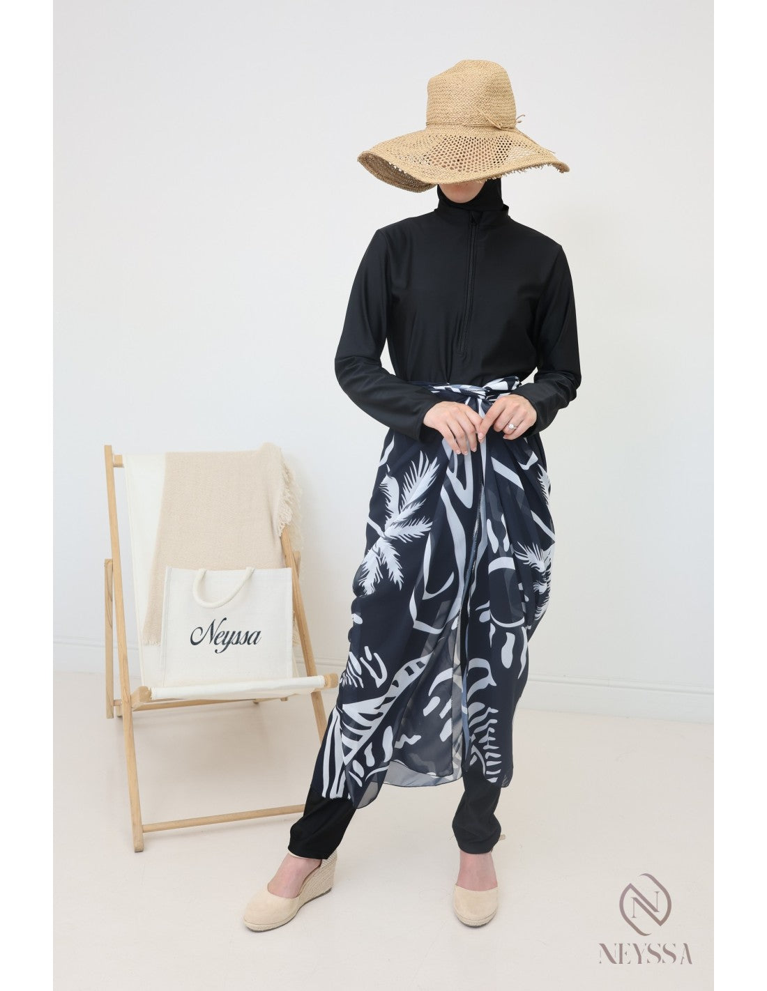 Burkini zip avec paréo DOHA Noir - Image 1