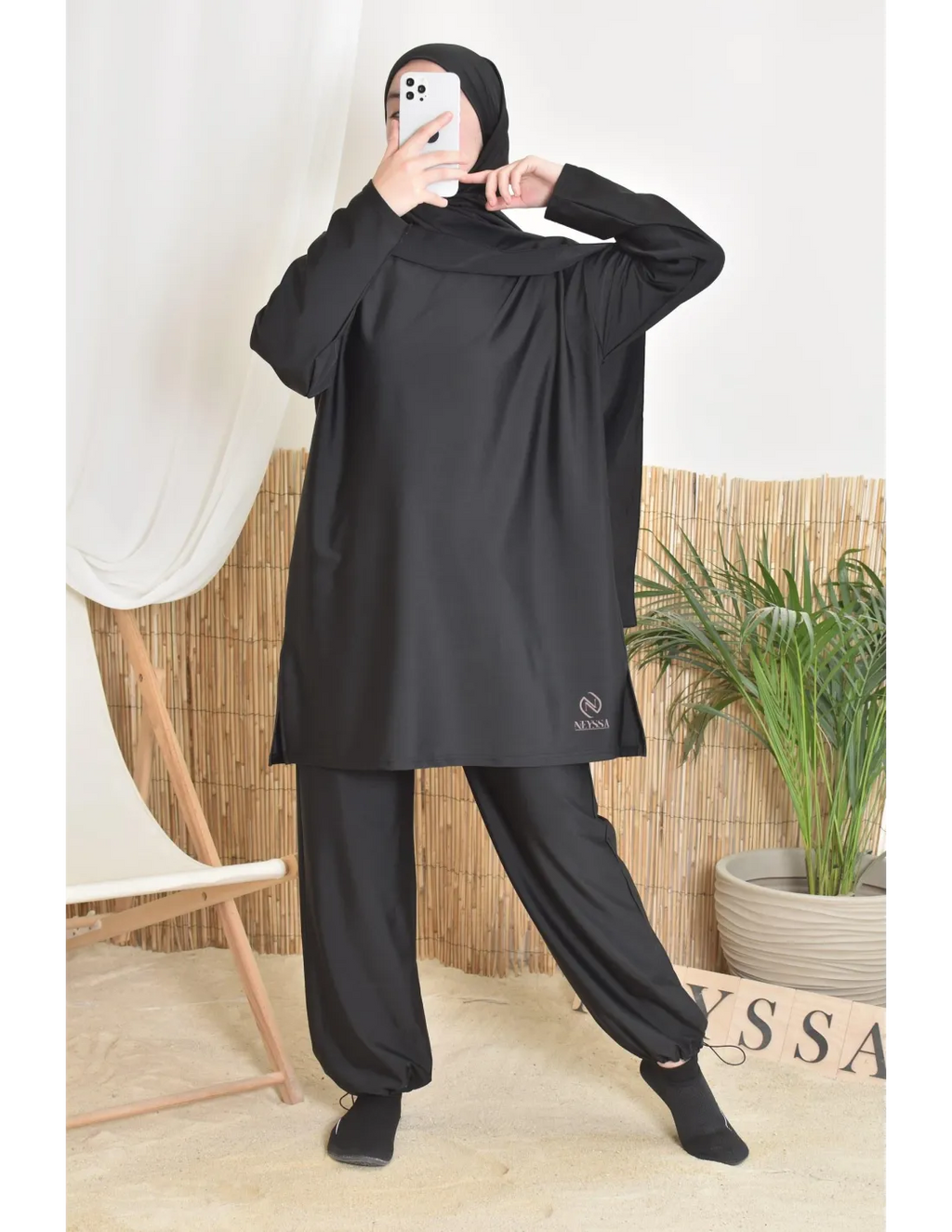 Burkini zip avec paréo DOHA Noir - Image 2