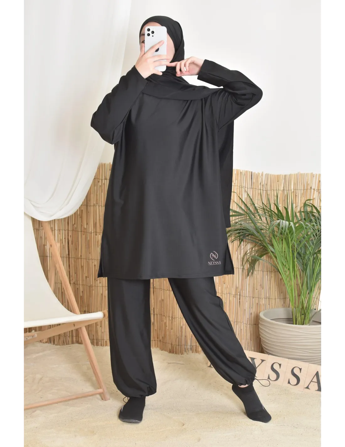 Burkini zip avec paréo DOHA Noir - Image 2