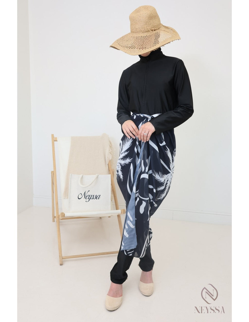 Burkini zip avec paréo DOHA Noir - Image 3