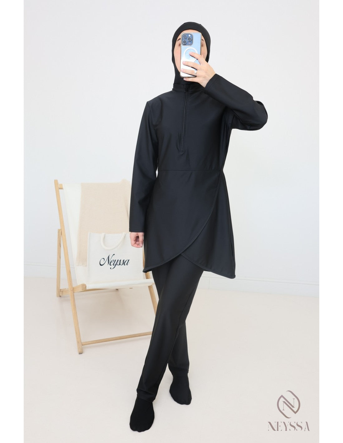 Burkini zip avec paréo DOHA Noir - Image 5