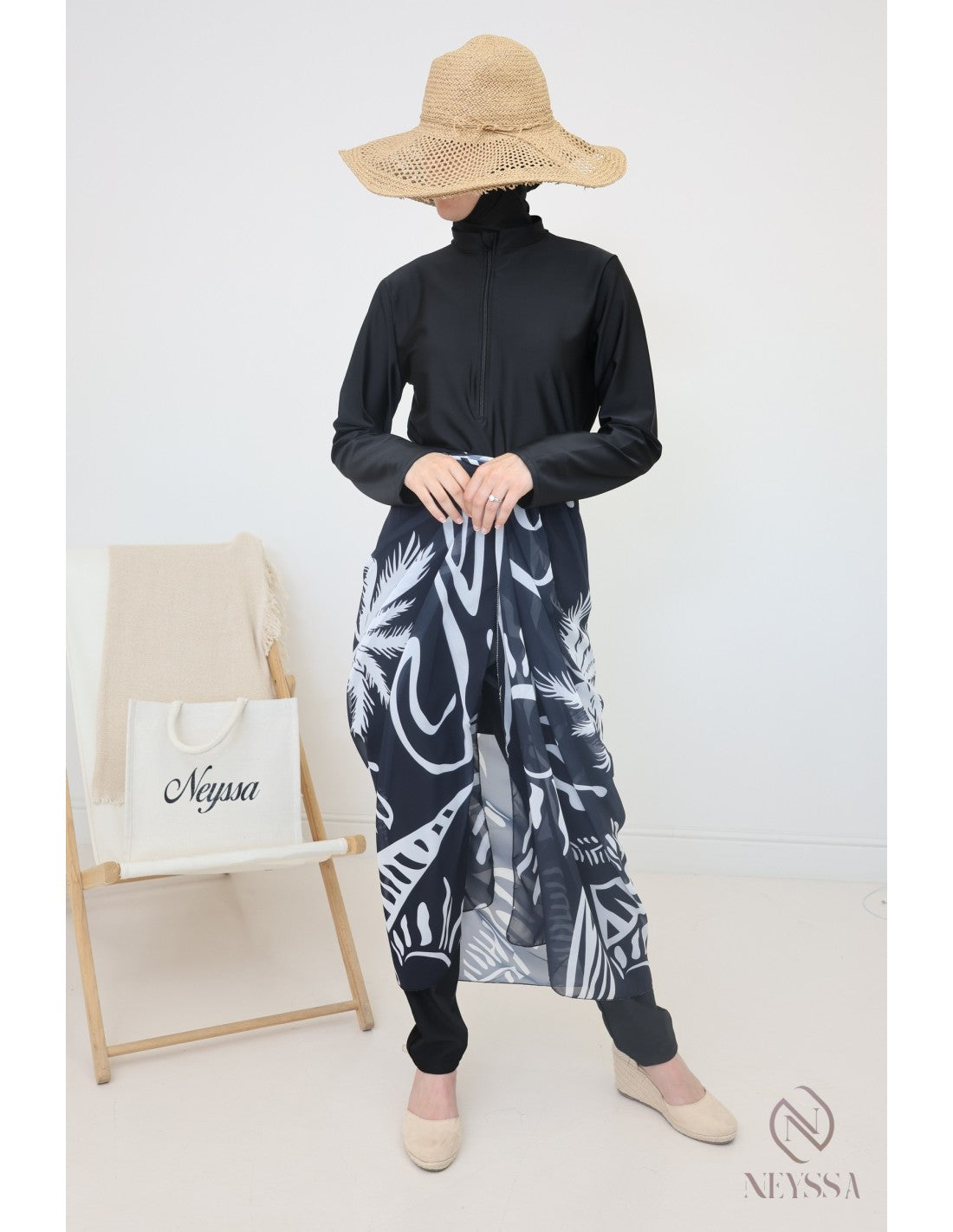 Burkini zip avec paréo DOHA Noir - Image 6