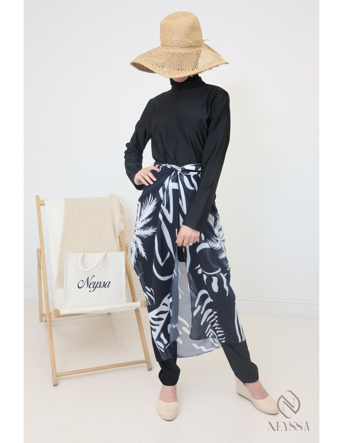 Burkini zip avec paréo DOHA Noir - Image 7