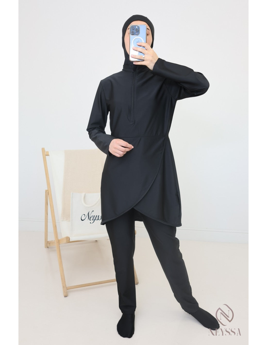 Burkini zip avec paréo DOHA Noir - Image 8